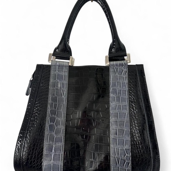 Guess Black and Gray Croc-Embossed Shoulder Bag - Picture 2 of 7